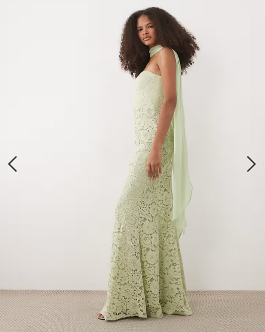Six Stories lace corset maxi dress with scarf neck in sage green