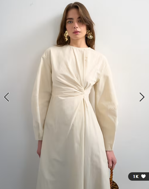 Topshop knot detail midi dress with asymmetric hem in off white