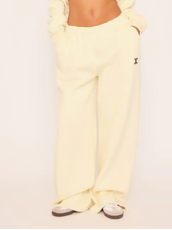 Elastic Waistband Flared Leg Graphic Detail Joggers In Cream