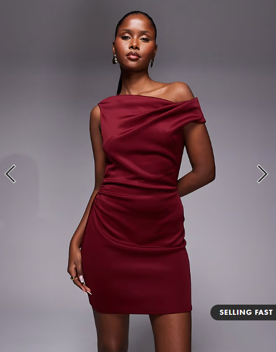 ASOS DESIGN off shoulder sculpted mini dress in burgundy scuba-style fabric