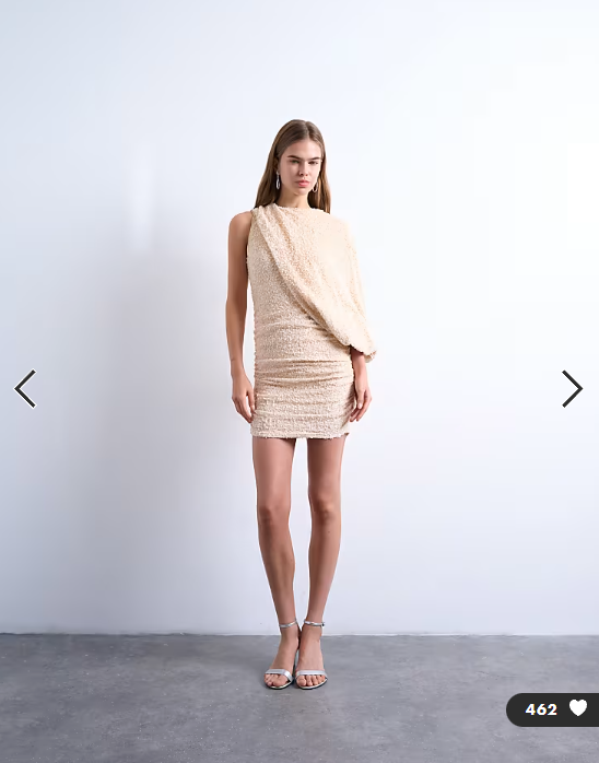 Topshop one sleeve drape sequin mini dress in oyster
