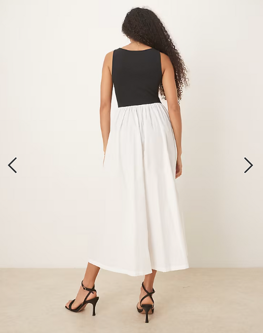 Nobody's Child Verity drop hem mono contrast midi dress in black and white