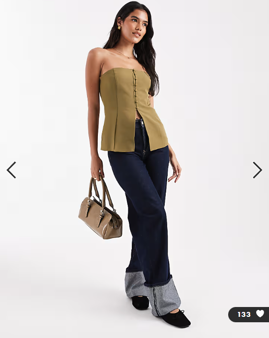 ASOS DESIGN button front bandeau top in olive