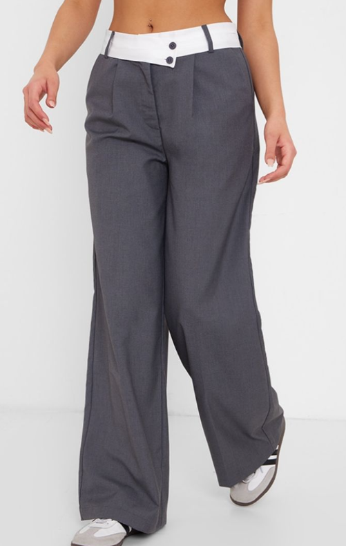 Plt Charcoal Fold Over Asymmetric Waistband Tailored Trousers