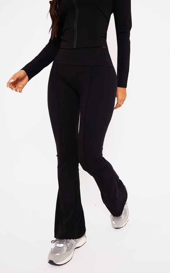 Petite Black Contour Sculpt Seam Detail Flared Trousers
