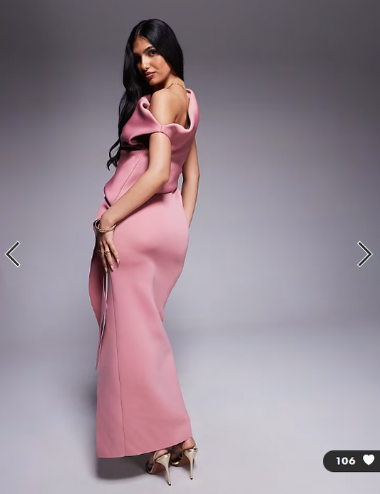 ASOS DESIGN fallen shoulder manipulated fold midi dress in dusty rose in scuba-style fabric