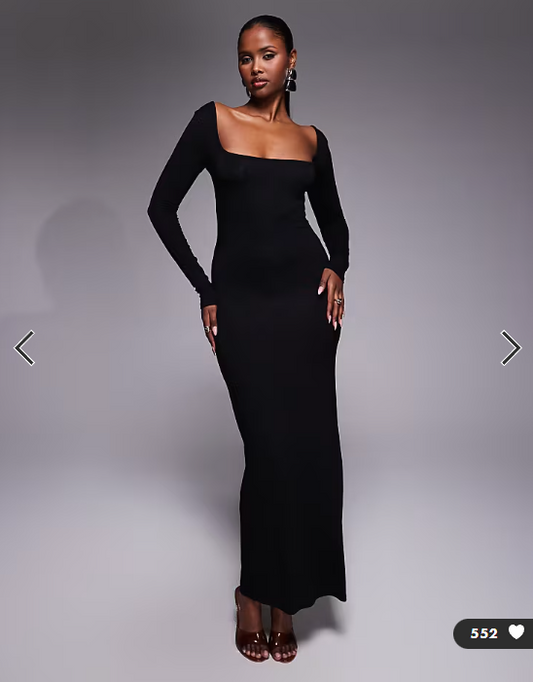 ASOS DESIGN long sleeve knotted back square neck maxi dress in black