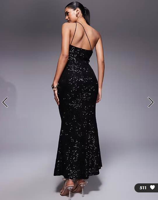 ASOS DESIGN sequin one shoulder strappy maxi dress with cowl in black