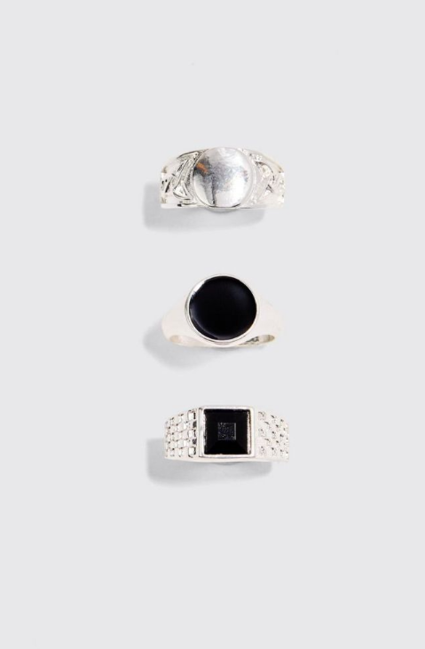 3 Pack Signet Rings In Silver - silver