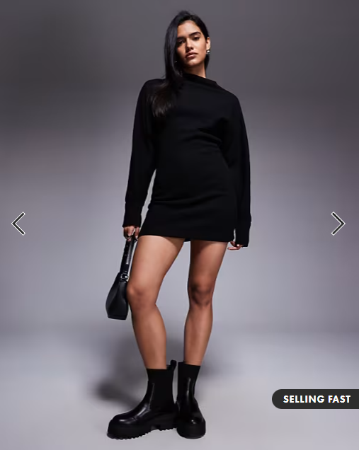 ASOS DESIGN supersoft funnel neck batwing with ruched side mini dress in black