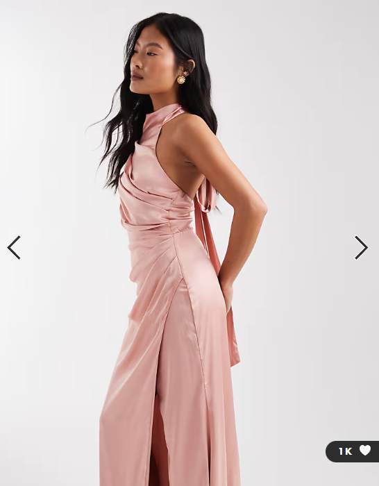 TFNC Petite Bridesmaid satin halter neck wrap skirt maxi dress in pink