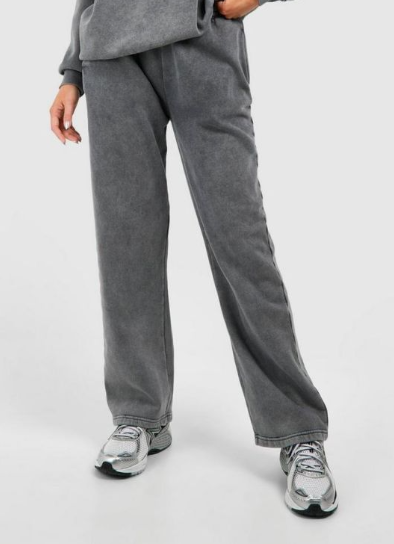 Boohoo - Dsgn Studio Self Fabric Applique Washed Wide Leg Jogger - charcoal