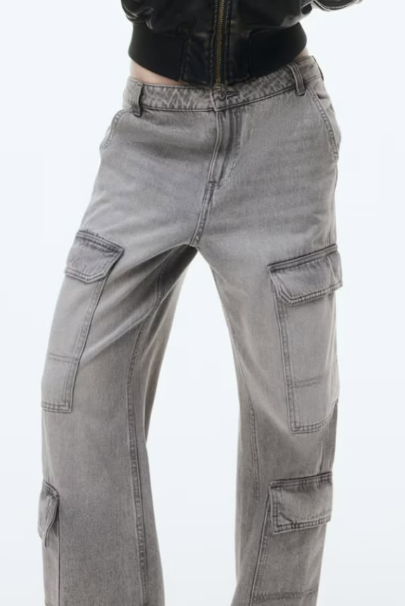 H&M - DENIM CARGO PANTS - Taupe