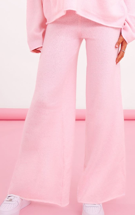 Plt - Petite Baby Pink Luxe Knit Wide Leg Trousers