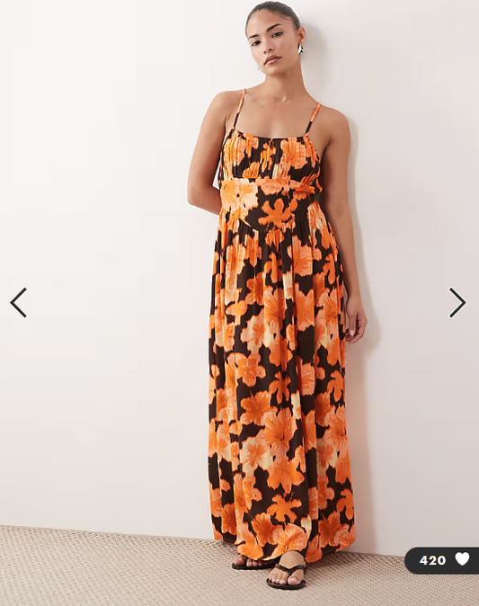 Miss Selfridge petite spun strappy maxi dress in hibiscus
