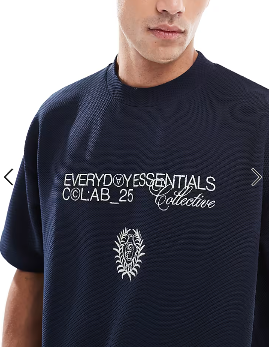 ASOS DESIGN super heavyweight boxy oversized t-shirt with text embroidery in navy texture