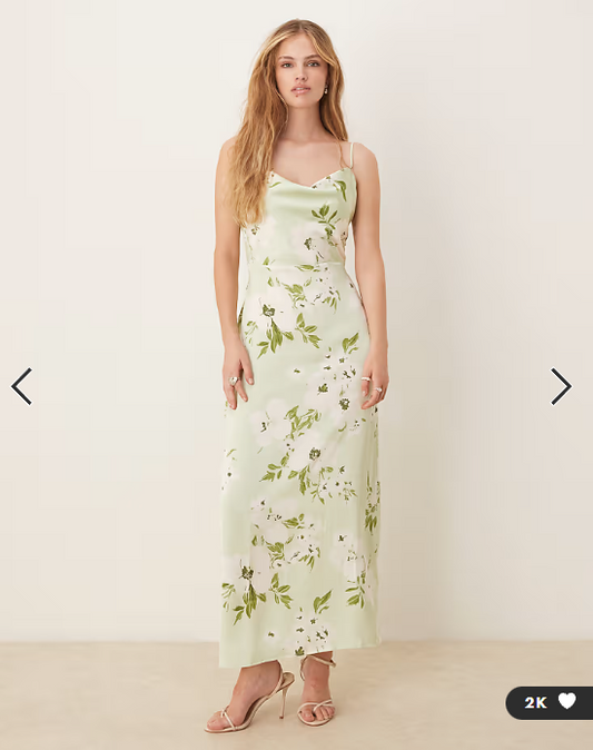 Vila satin floral midi dress in pale green