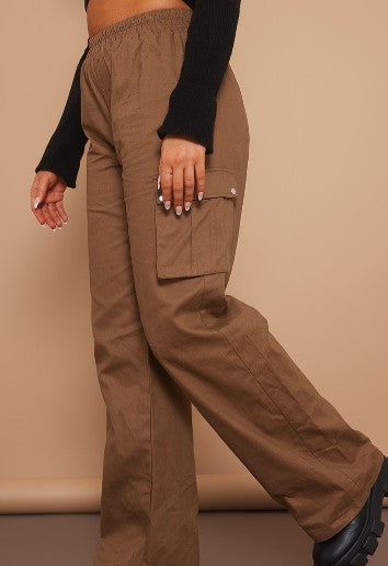 Mocha Wide Leg Cargo Trousers