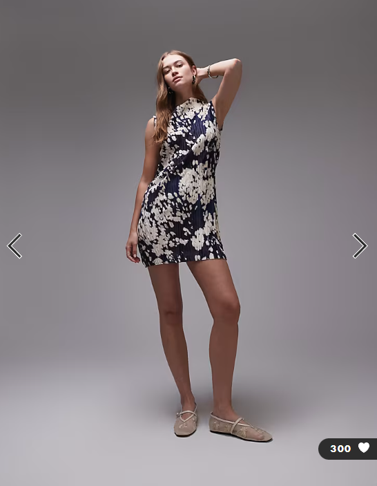 Topshop abstract animal print plisse mini dress in navy