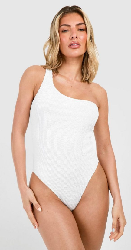 Crinkle One Shoulder Swimsuit - white