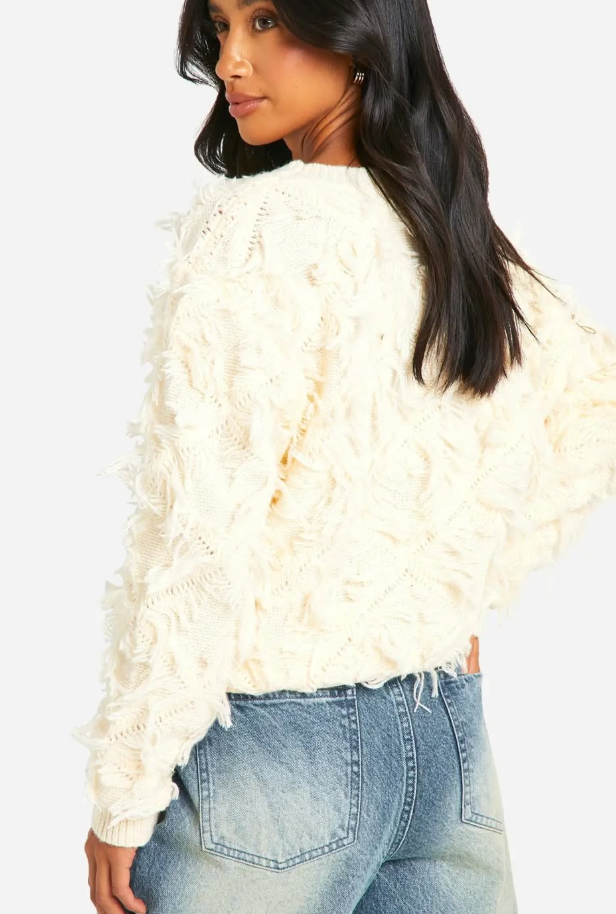 boohoo Petite Fringe Detail Crop Knitted Jumper