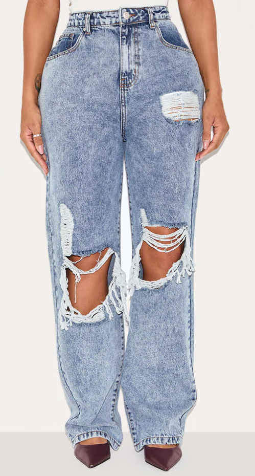 Shape Vintage Wash Extreme Rip Wide Leg Jeans