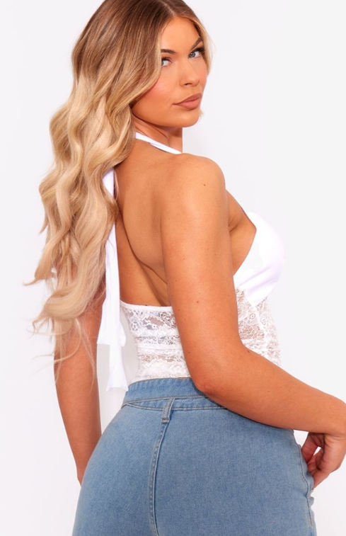 White Lace Body Cotton Bust Halterneck Top