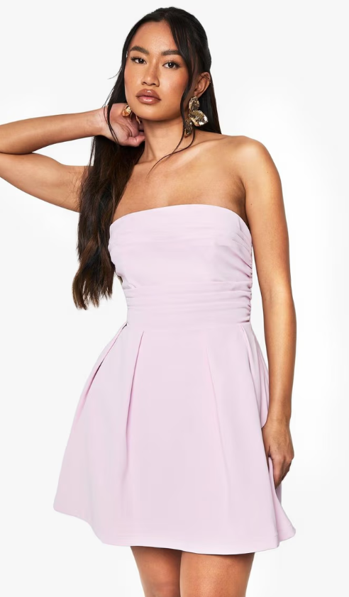 Boohoo Bandeau Lace Up Back Skater Dress - light pink
