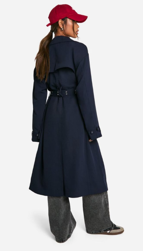 Boohoo - Belted Trench Coat - navy