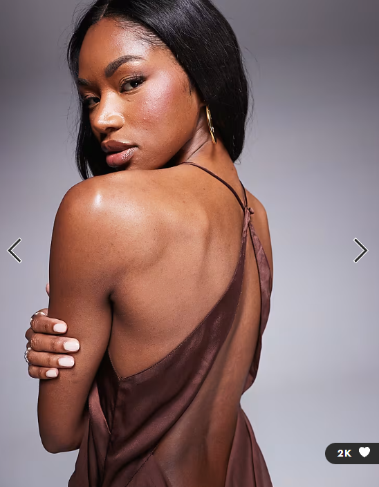 ASOS DESIGN satin and chiffon mix cowl neck bias maxi dress in chocolate