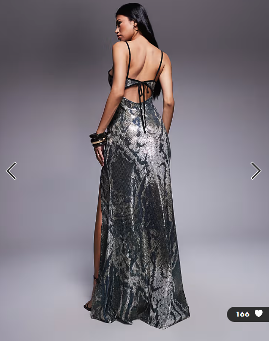 ASOS DESIGN printed sequin maxi dress with split in zebra print
