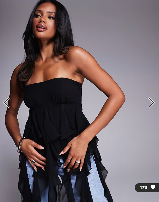 ASOS LUXE exaggerated waterfall ruffle top in black