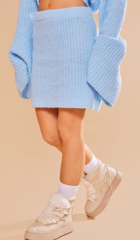 Plt - Baby Blue Knitted Brushed Mini Skirt