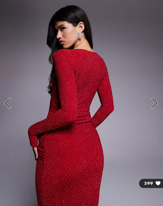 Wanderdoll Nara sculpted hotfix slash neck bodysuit co-ord in red