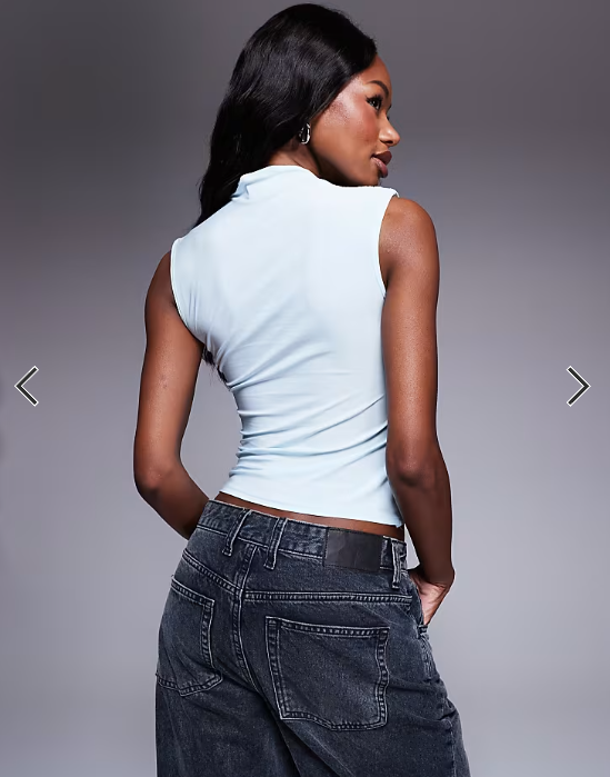 ASOS DESIGN slinky slash cut out top in pastel blue