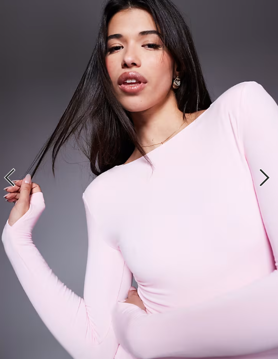 Wanderdoll Nara sculpting second skin slash neck long sleeve bodysuit in pink