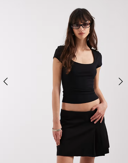 ASOS DESIGN cotton square neck cap sleeve top in black