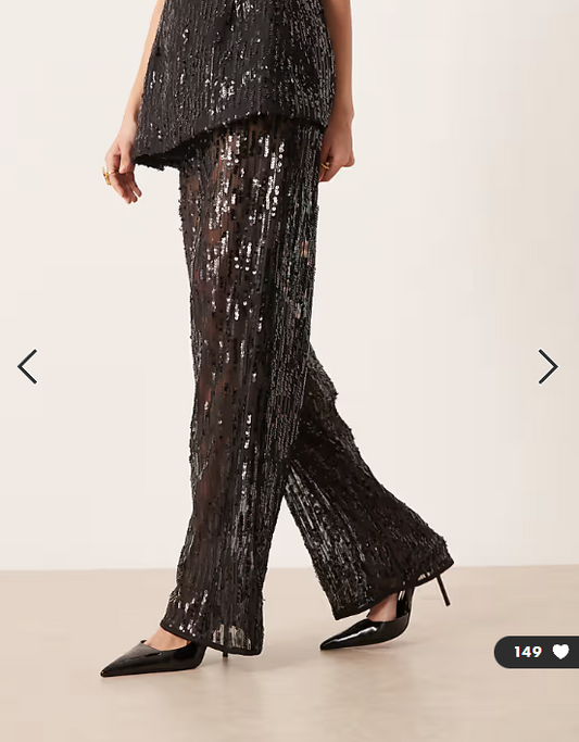 ASOS DESIGN tailored wide leg sheer sequin trousers co-ord in black