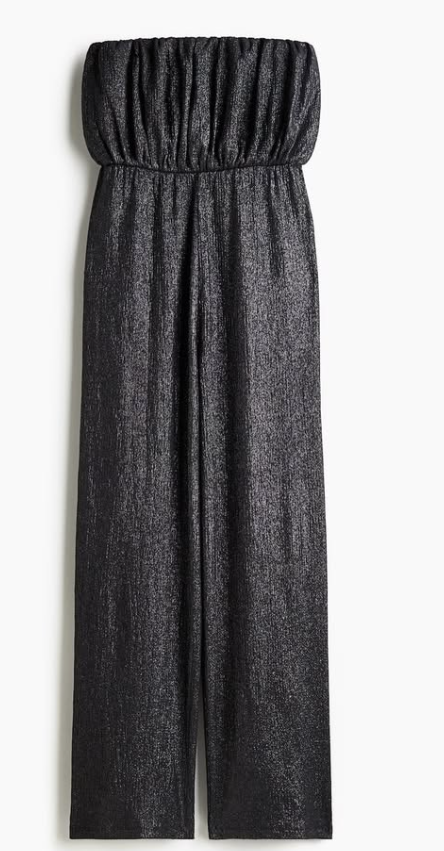 H&M - RIBBED BANDEAU JUMPSUIT - Black / Glittery