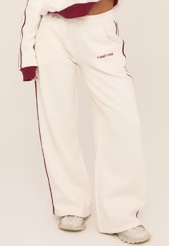 High Waist Contrast Stripe Wide Leg Joggers In Cream