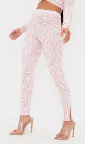 Petite Nude Zebra Print Split Hem Flare Pants