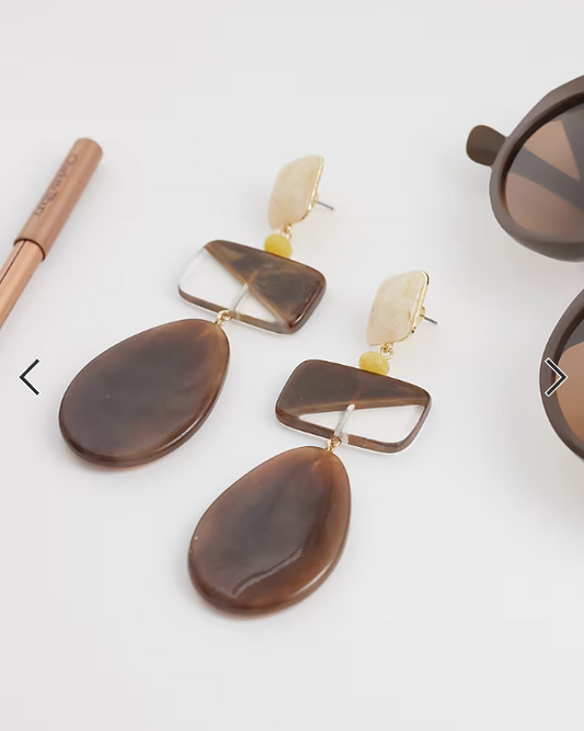 Mango - resin statemnet drop earrings in brown