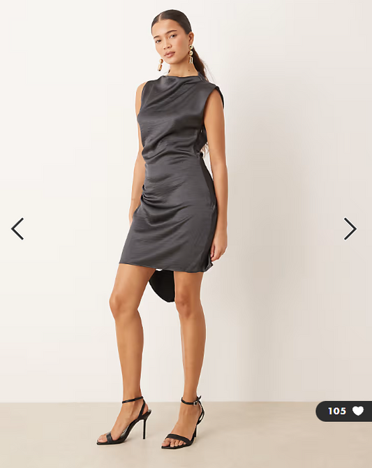 Mango ruched side satin sleeveless mini dress in grey