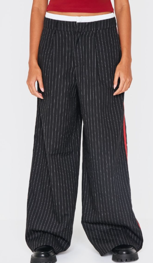 Plt - Black Tailored Woven Side Stripe Boxer Detail Straight Leg Trousers