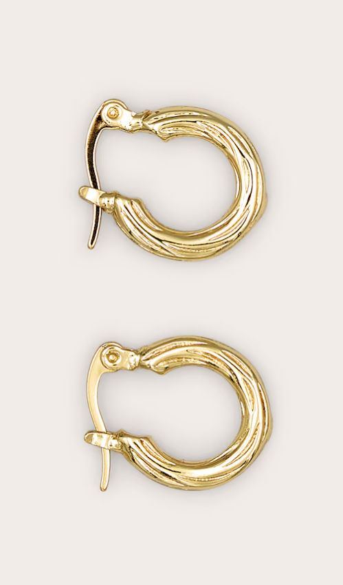 Real Gold Plated Mini Twist Detail Thin Hoop Earrings