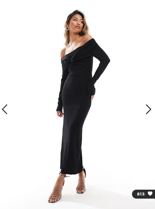 ASOS DESIGN off shoulder twist midi dress with long sleeves in black