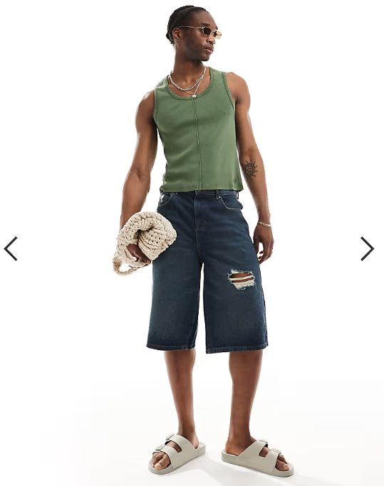 Reclaimed Vintage ribbed vest with seaming detail in washed khaki