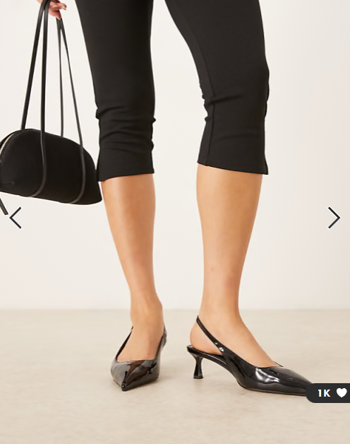 ASOS DESIGN Skip slingback kitten heel shoes in black patent