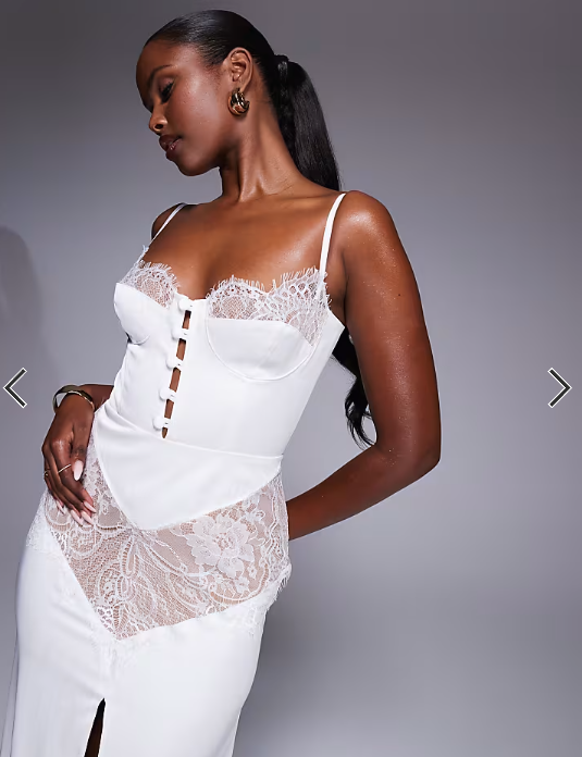 The Dolls House Circa Dolce lace cut-out satin maxi dress in ivory