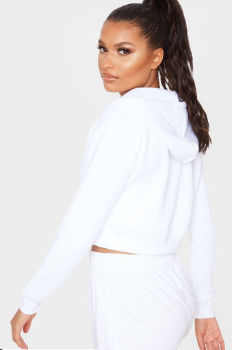 White Zip Crop Hoodie